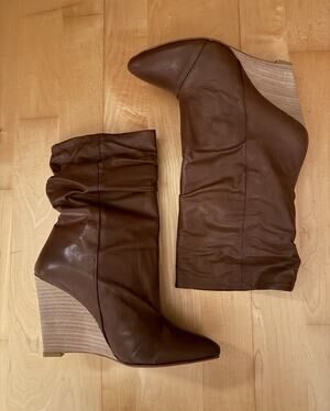 NEW Plomo Brown Slouchy Wedge Leather Dominique Boots Toffee 36